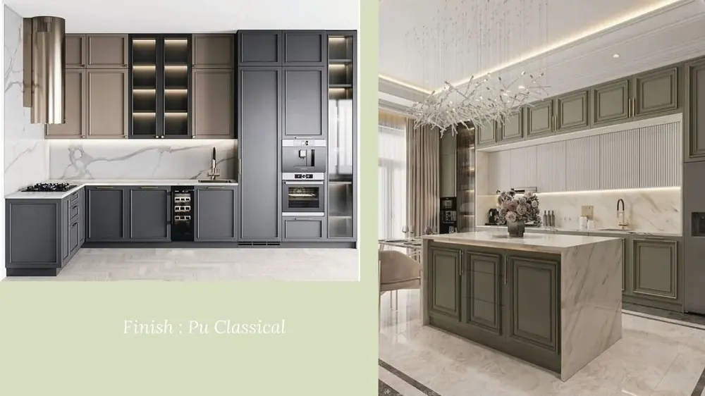 Classical finish modular kitchen installed by Frauen Decor in Greater Noida