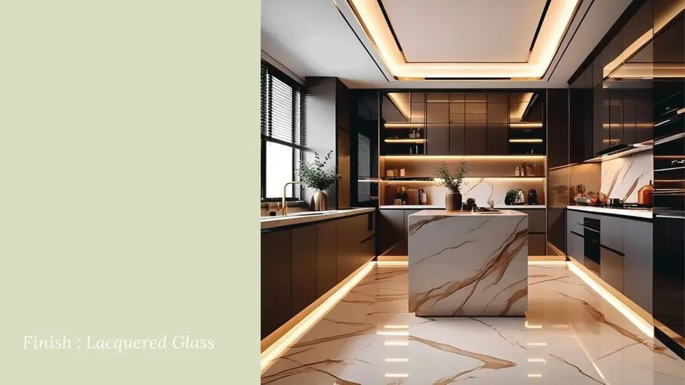 Lacquered glass finish modular kitchen, Greater Noida installation